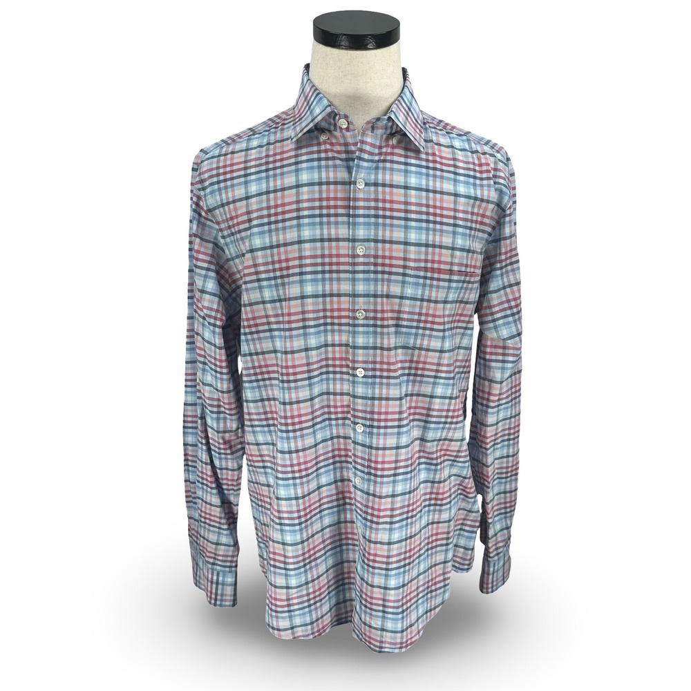 Rodd & Gunn Mens XL Sports Fit Plaid Check Button Down Shirt Blue Red Gray